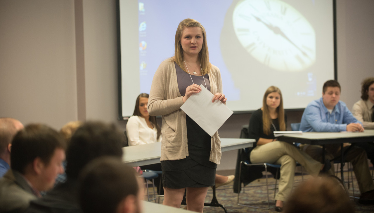 A photo of a presentation in Hulman Memorial Student Union Meeting Rooms.