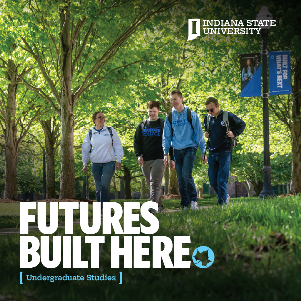 Indiana State University students walking across campus