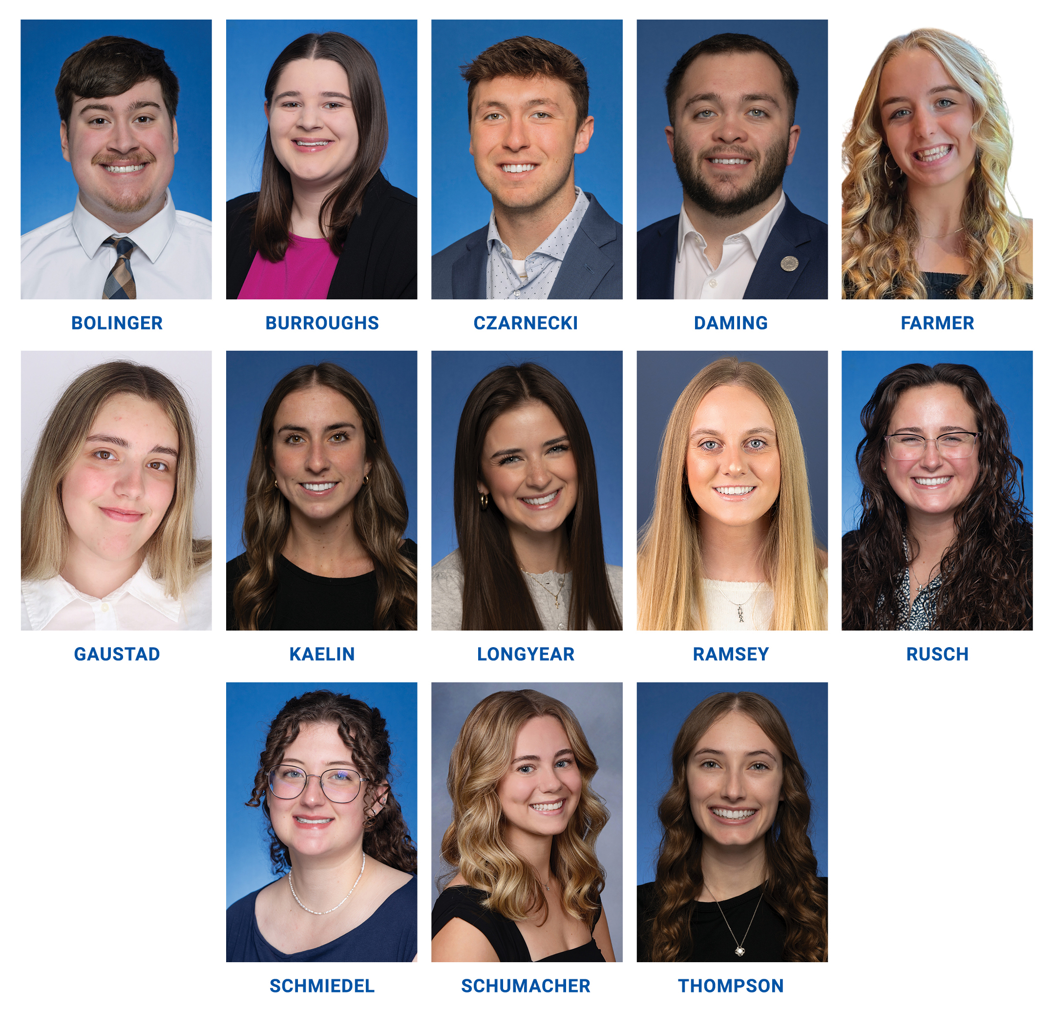 Fifteen recipients of the 2025 Hines Memorial Medal from Indiana State University, each shown in individual headshots against blue or light backgrounds.