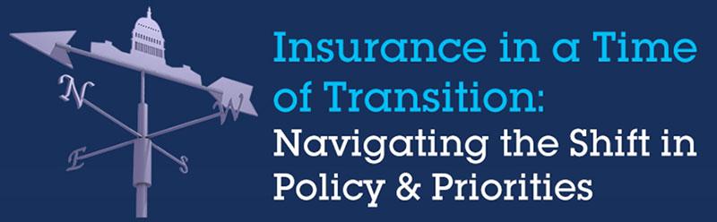 A weather vane with the U.S. Capitol dome as the arrow, next to text about navigating shifts in insurance policy and priorities.