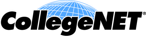 CollegeNET logo with a blue globe behind bold black text spelling CollegeNET on a white background.