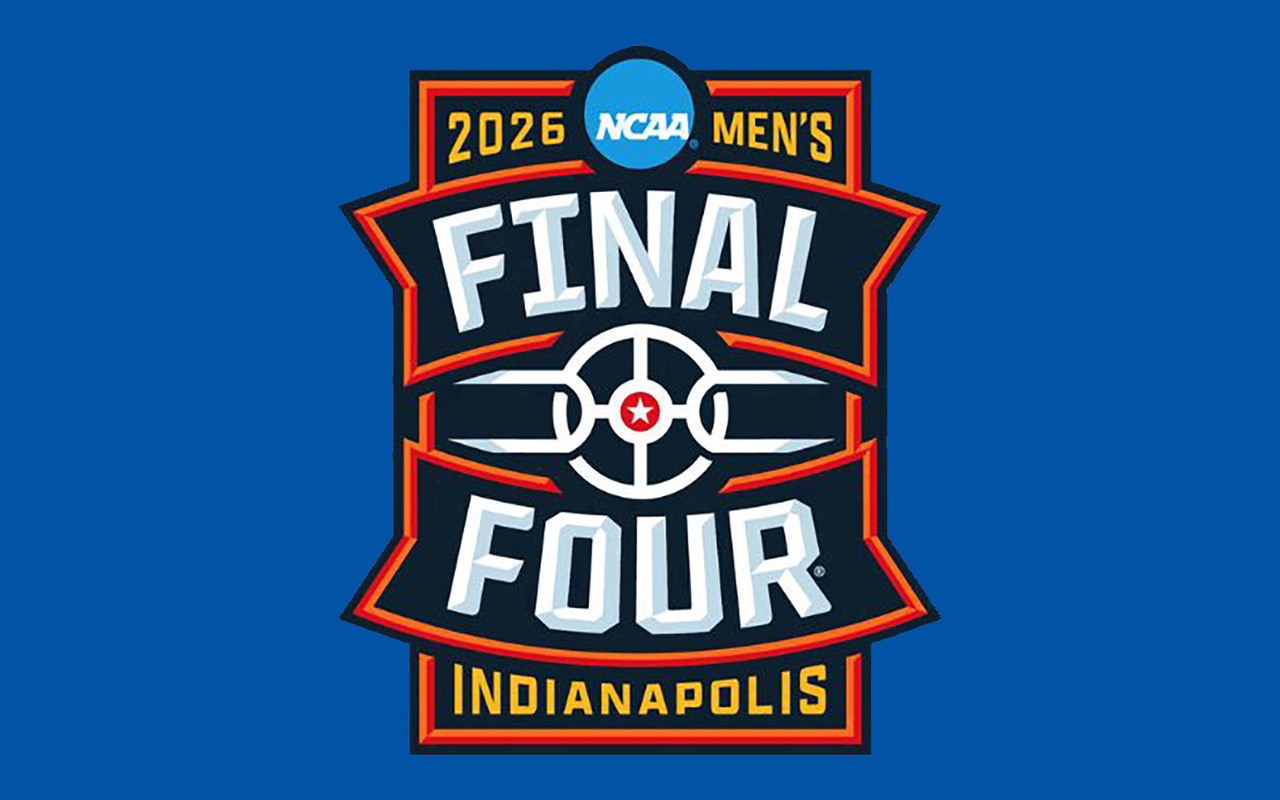 2026 NCAA Men's Final Four basketball logo with Indianapolis text on a blue background.