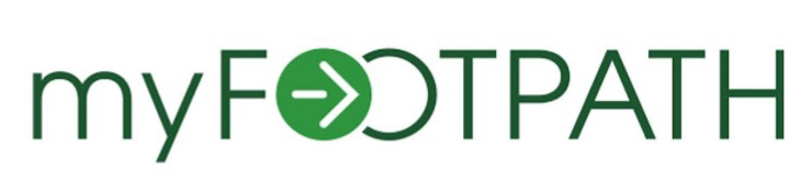 myFootpath logo with stylized green arrow integrated into the letter O in the word FOOTPATH on white background.
