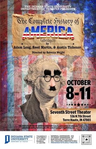Actors performing a comedic American history skit on stage.